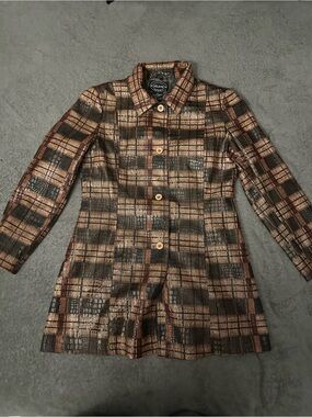 Selene Sport Brown Plaid Longline Trench Coat